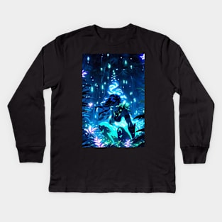 Bioluminescent glowing girl in the cave Kids Long Sleeve T-Shirt